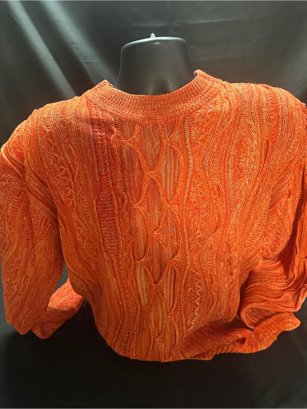 Textured Orange Cable Knit Sweater-size L-retro Y2K raw blue-size L-#560
